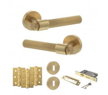 Senza Pari Andretta Door Handle Lock Pack (3 Ball Bearing Hinges x3) - Satin Brass