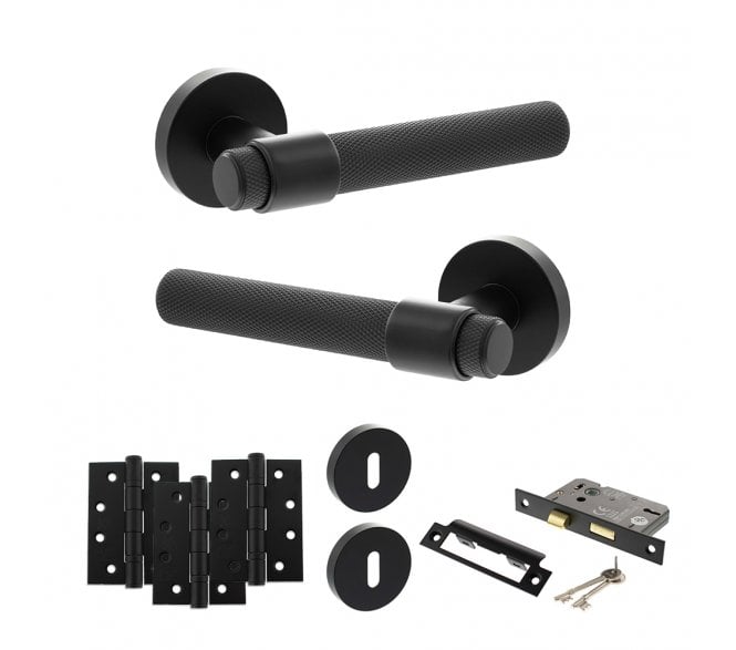 Senza Pari Andretta Door Handle Lock Pack (4 Fire Rated Hinges x3) - Matt Black