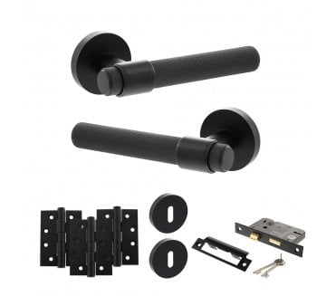 Senza Pari Andretta Door Handle Lock Pack (4 Fire Rated Hinges x3) - Matt Black
