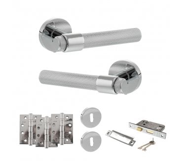 Senza Pari Andretta Door Handle Lock Pack (4 Fire Rated Hinges x3) - Polished Chrome