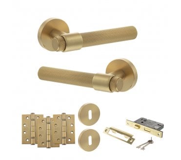 Senza Pari Andretta Door Handle Lock Pack (4 Fire Rated Hinges x3) - Satin Brass
