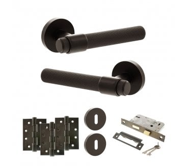 Senza Pari Andretta Door Handle Lock Pack (4 Fire Rated Hinges x3) - Urban Dark Bronze