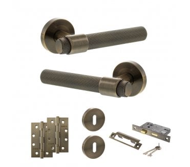 Senza Pari Andretta Door Handle Lock Pack (4 Slim Knuckle Hinges x2) - Antique Brass