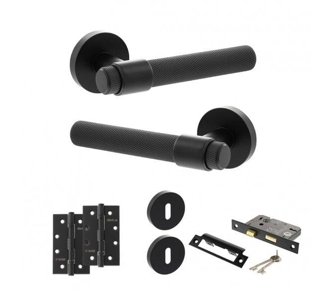 Senza Pari Andretta Door Handle Lock Pack (4 Slim Knuckle Hinges x2) - Matt Black