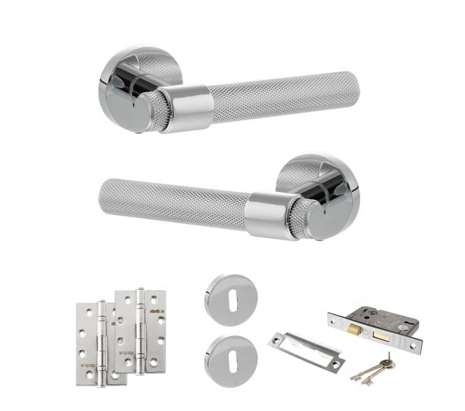 Senza Pari Andretta Door Handle Lock Pack (4 Slim Knuckle Hinges x2) - Polished Chrome
