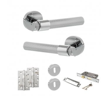 Senza Pari Andretta Door Handle Lock Pack (4 Slim Knuckle Hinges x2) - Polished Chrome