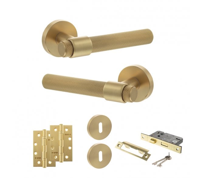 Senza Pari Andretta Door Handle Lock Pack (4 Slim Knuckle Hinges x2) - Satin Brass