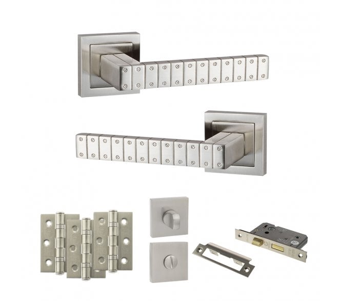 Senza Pari Bianca Door Handle Bathrom Pack (3 Ball Bearing Hinges x3) - Satin Nickel