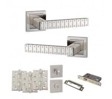 Senza Pari Bianca Door Handle Bathroom Pack (4 Fire Rated Hinges x3) - Satin Nickel