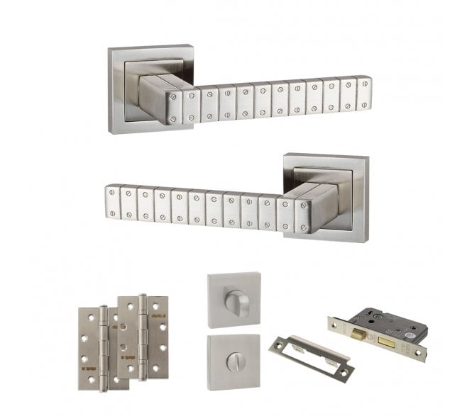 Senza Pari Bianca Door Handle Bathroom Pack (4 Slim Knuckle Hinges x2) - Satin Nickel