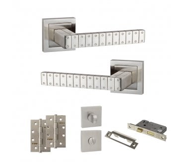 Senza Pari Bianca Door Handle Bathroom Pack (4 Slim Knuckle Hinges x2) - Satin Nickel