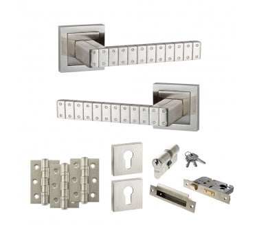 Senza Pari Bianca Door Handle Euro Profile Lock Pack (3 Ball Bearing Hinges x3) - Satin Nickel