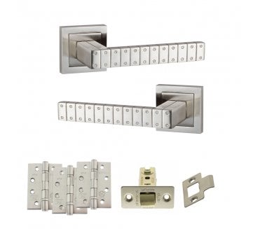 Senza Pari Bianca Door Handle Latch Pack (4 Fire Rated Hinges x3) - Satin Nickel