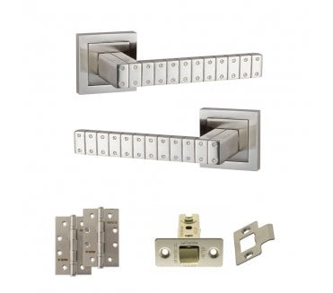 Senza Pari Bianca Door Handle Latch Pack (4 Slim Knuckle Hinges x2) - Satin Nickel