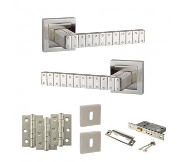 Senza Pari Bianca Door Handle Lock Pack (3 Ball Bearing Hinges x3) - Satin Nickel