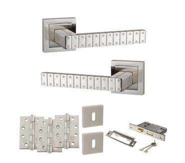 Senza Pari Bianca Door Handle Lock Pack (4 Fire Rated Hinges x3) - Satin Nickel