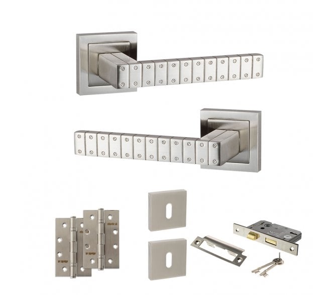 Senza Pari Bianca Door Handle Lock Pack (4 Slim Knuckle Hinges x2) - Satin Nickel