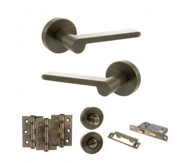 Senza Pari Darrio Door Handle Bathroom Pack (3 Ball Bearing Hinges x3) - Antique Brass