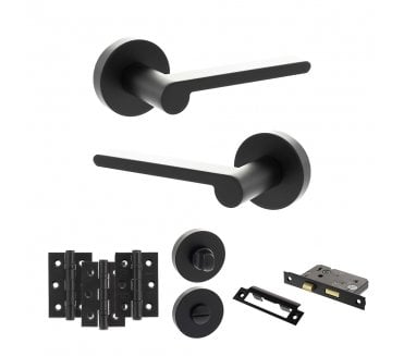 Senza Pari Darrio Door Handle Bathrom Pack (3 Ball Bearing Hinges x3) - Matt Black