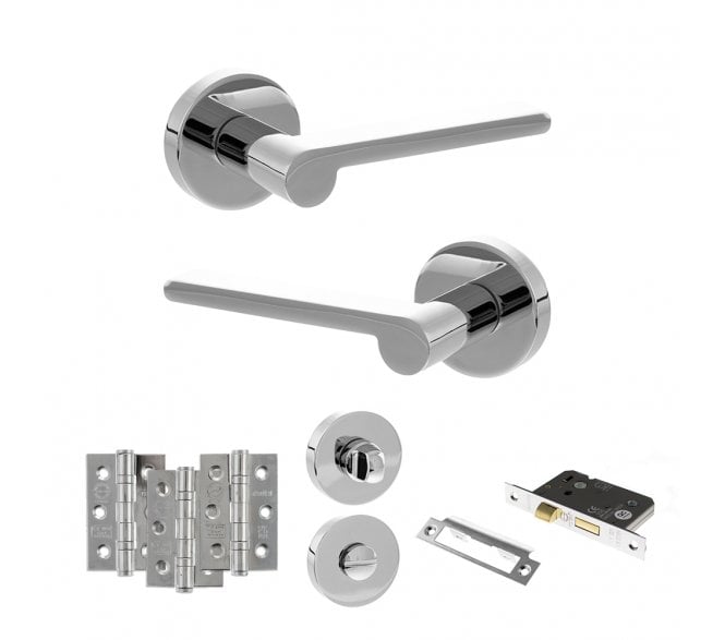 Senza Pari Darrio Door Handle Bathrom Pack (3 Ball Bearing Hinges x3) - Polished Chrome