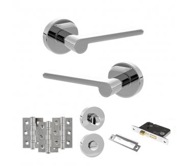 Senza Pari Darrio Door Handle Bathrom Pack (3 Ball Bearing Hinges x3) - Polished Chrome