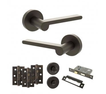 Senza Pari Darrio Door Handle Bathrom Pack (3 Ball Bearing Hinges x3) - Urban Dark Bronze