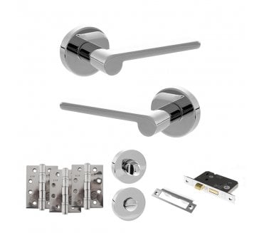 Senza Pari Darrio Door Handle Bathroom Pack (4 Fire Rated Hinges x3) - Polished Chrome