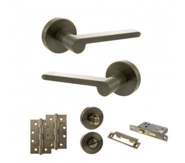 Senza Pari Darrio Door Handle Bathroom Pack (4 Slim Knuckle Hinges x2) - Antique Brass