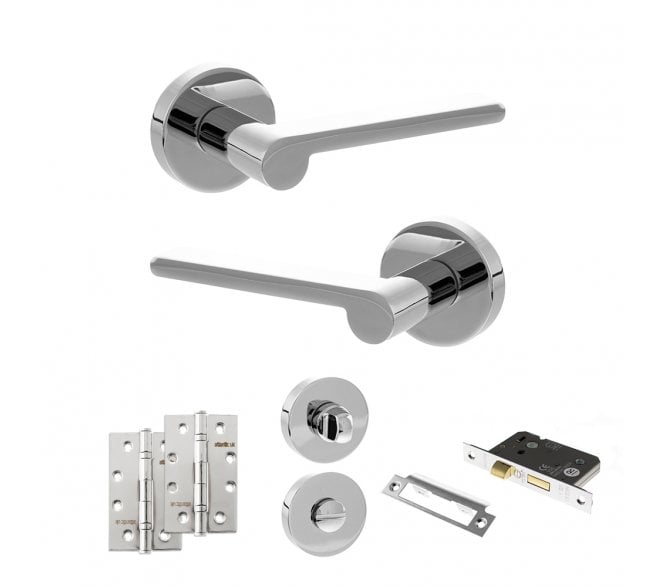 Senza Pari Darrio Door Handle Bathroom Pack (4 Slim Knuckle Hinges x2) - Polished Chrome
