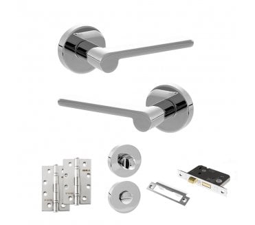 Senza Pari Darrio Door Handle Bathroom Pack (4 Slim Knuckle Hinges x2) - Polished Chrome
