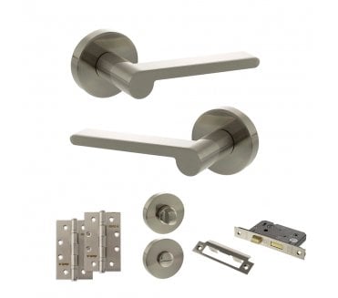 Senza Pari Darrio Door Handle Bathroom Pack (4 Slim Knuckle Hinges x2) - Satin Nickel