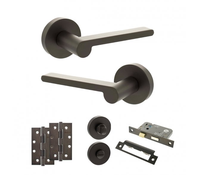 Senza Pari Darrio Door Handle Bathroom Pack (4 Slim Knuckle Hinges x2) - Urban Dark Bronze
