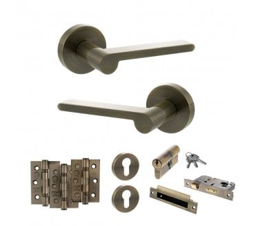 Senza Pari Darrio Door Handle Euro Profile Lock Pack (3 Ball Bearing Hinges x3) - Antique Brass