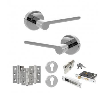 Senza Pari Darrio Door Handle Euro Profile Lock Pack (3 Ball Bearing Hinges x3) - Polished Chrome
