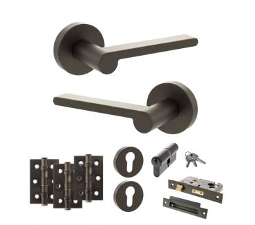Senza Pari Darrio Door Handle Euro Profile Lock Pack (3 Ball Bearing Hinges x3) - Urban Dark Bronze