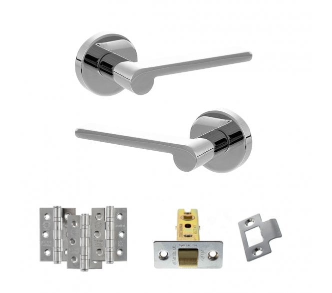 Senza Pari Darrio Door Handle Latch Pack (3 Ball Bearing Hinges x3) - Polished Chrome