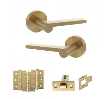 Senza Pari Darrio Door Handle Latch Pack (3 Ball Bearing Hinges x3) - Satin Brass