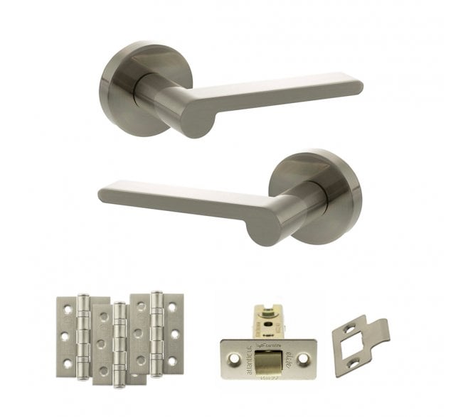 Senza Pari Darrio Door Handle Latch Pack (3 Ball Bearing Hinges x3) - Satin Nickel