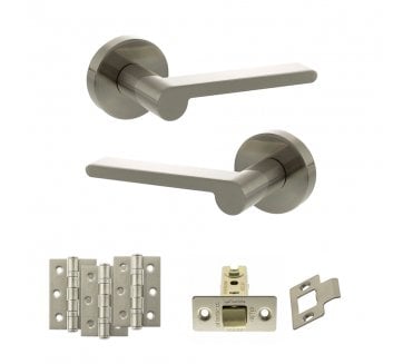 Senza Pari Darrio Door Handle Latch Pack (3 Ball Bearing Hinges x3) - Satin Nickel