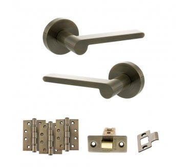 Senza Pari Darrio Door Handle Latch Pack (4 Fire Rated Hinges x3) - Antique Brass