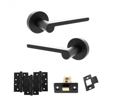 Senza Pari Darrio Door Handle Latch Pack (4 Fire Rated Hinges x3) - Matt Black