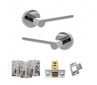Senza Pari Darrio Door Handle Latch Pack (4 Fire Rated Hinges x3) - Polished Chrome