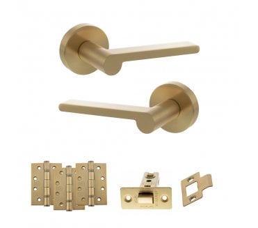 Senza Pari Darrio Door Handle Latch Pack (4 Fire Rated Hinges x3) - Satin Brass