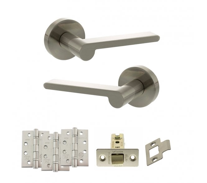 Senza Pari Darrio Door Handle Latch Pack (4 Fire Rated Hinges x3) - Satin Nickel