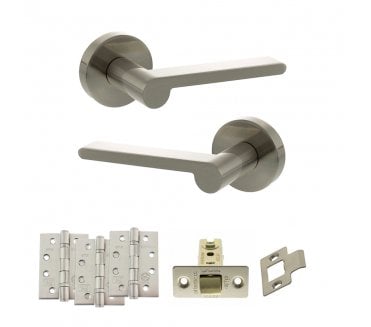 Senza Pari Darrio Door Handle Latch Pack (4 Fire Rated Hinges x3) - Satin Nickel