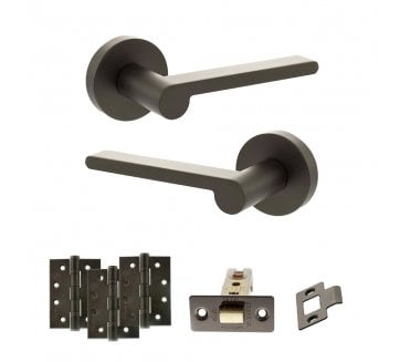 Senza Pari Darrio Door Handle Latch Pack (4 Fire Rated Hinges x3) - Urban Dark Bronze