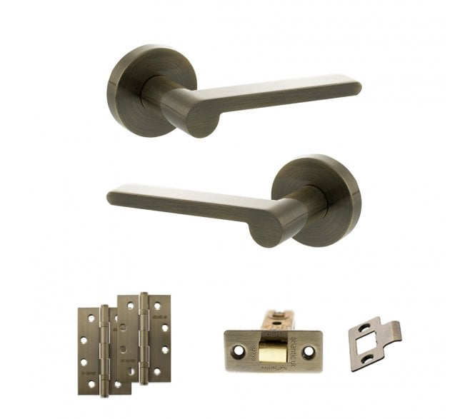 Senza Pari Darrio Door Handle Latch Pack (4 Slim Knuckle Hinges x2) - Antique Brass