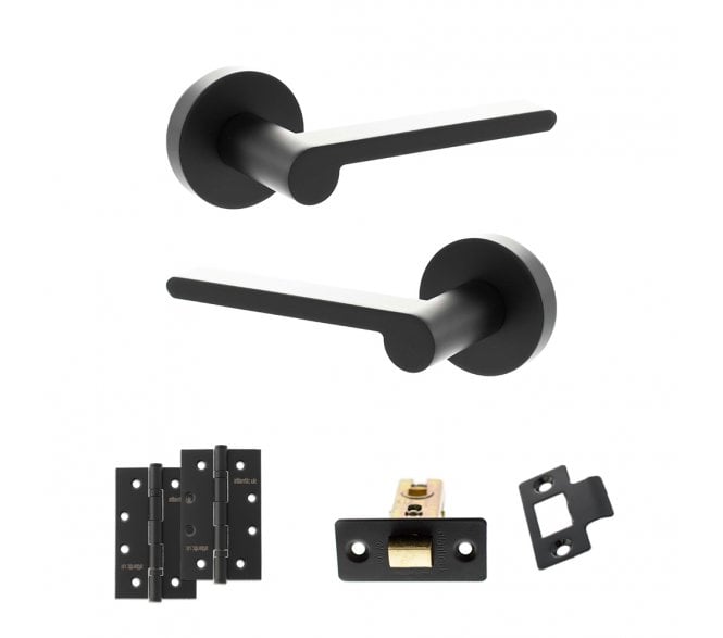 Senza Pari Darrio Door Handle Latch Pack (4 Slim Knuckle Hinges x2) - Matt Black