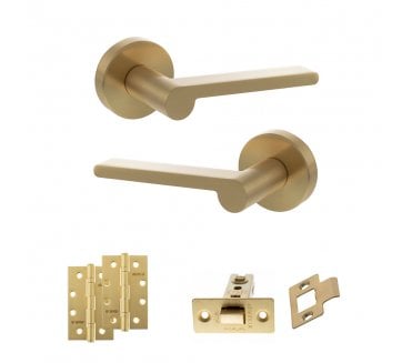 Senza Pari Darrio Door Handle Latch Pack (4 Slim Knuckle Hinges x2) - Satin Brass