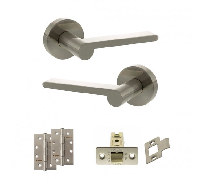 Senza Pari Darrio Door Handle Latch Pack (4 Slim Knuckle Hinges x2) - Satin Nickel